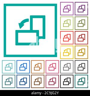 Rotate left flat color icons with quadrant frames on white background Stock Vector