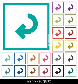 Return arrow flat color icons with quadrant frames on white background Stock Vector