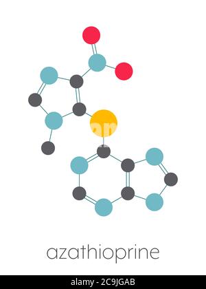 Azathioprine immunosuppressive drug molecule. Used to prevent transplant rejection and in treatment of autoimmune disease. Stylized skeletal formula ( Stock Photo