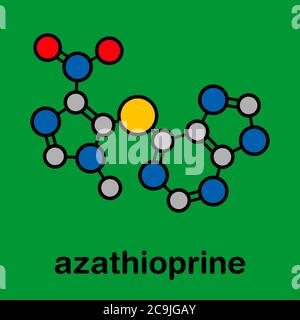 Azathioprine immunosuppressive drug molecule. Used to prevent transplant rejection and in treatment of autoimmune disease. Stylized skeletal formula ( Stock Photo