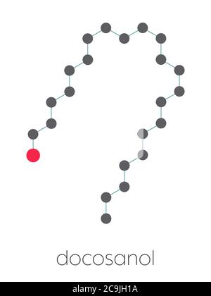 Docosanol (behenyl alcohol) antiviral drug molecule. Used in treatment of cold sores (herpes simplex virus). Stylized skeletal formula (chemical struc Stock Photo