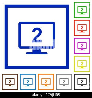 Secondary display flat color icons in square frames on white background Stock Vector