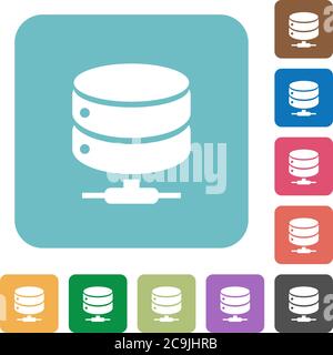 Network database white flat icons on color rounded square backgrounds Stock Vector