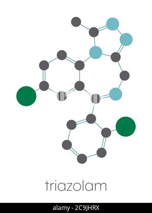 Triazolam insomnia drug (sleeping pill, benzodiazepine class) molecule ...