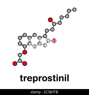 Treprostinil pulmonary arterial hypertension drug molecule. Synthetic analogue of prostacyclin (PGI2). Stylized skeletal formula (chemical structure). Stock Photo