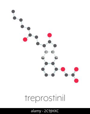 Treprostinil pulmonary arterial hypertension drug molecule. Synthetic analogue of prostacyclin (PGI2). Stylized skeletal formula (chemical structure). Stock Photo