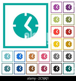 Clock flat color icons with quadrant frames on white background Stock Vector