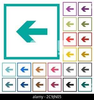 Left arrow flat color icons with quadrant frames on white background Stock Vector
