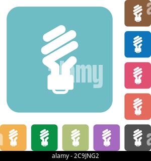 Energy saving fluorescent light bulb white flat icons on color rounded square backgrounds Stock Vector