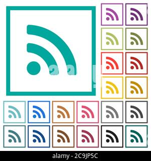 Radio signal flat color icons with quadrant frames on white background Stock Vector