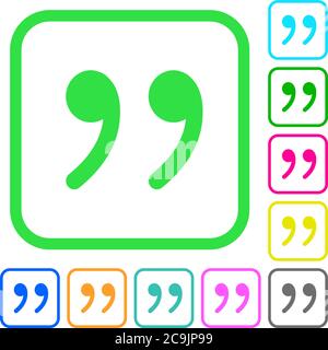 Quotation mark vivid colored flat icons in curved borders on white background Stock Vector