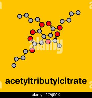 Acetyl tributyl citrate (ATBC) plasticizer molecule. Biodegradable alternative to phthalate plasticizers. Stylized skeletal formula (chemical structur Stock Photo
