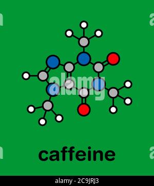 Caffeine stimulant molecule. Present in coffee, tea and many soft and ...