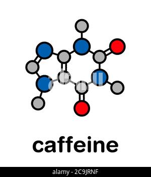 Caffeine stimulant molecule. Present in coffee, tea and many soft and ...
