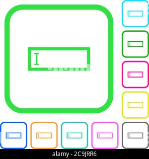 Editbox with editing cursor vivid colored flat icons in curved borders on white background Stock Vector