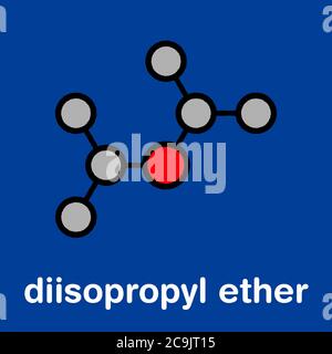 Diisopropyl ether chemical solvent molecule. Stylized skeletal formula (chemical structure). Atoms are shown as color-coded circles with thick black o Stock Photo