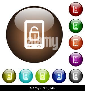 Smartphone unlock white icons on round color glass buttons Stock Vector