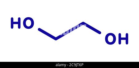 Ethylene glycol car antifreeze and polyester building block molecule. Blue skeletal formula on white background. Stock Photo