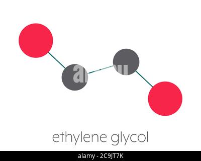 Ethylene glycol car antifreeze and polyester building block molecule. Stylized skeletal formula (chemical structure): Atoms are shown as color-coded c Stock Photo