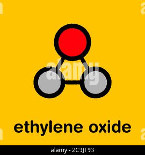 Ethylene oxide (oxirane) molecule. Uses include sterilization of medical devices and as a precursor of polymers. Stylized skeletal formula (chemical s Stock Photo
