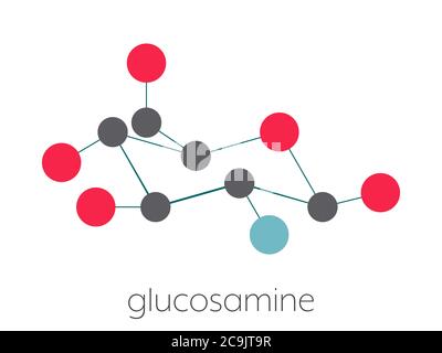 Glucosamine dietary supplement molecule. Used in treatment of osteoarthritis. Stylized skeletal formula (chemical structure). Atoms are shown as color Stock Photo