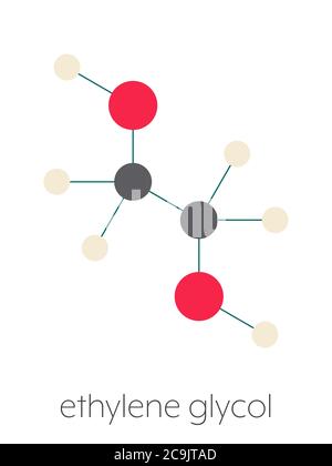 Ethylene glycol car antifreeze and polyester building block molecule. Stylized skeletal formula (chemical structure): Atoms are shown as color-coded c Stock Photo