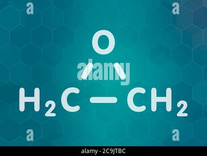 Ethylene oxide (oxirane) molecule. Uses include sterilization of ...