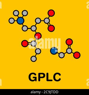 GPLC (glycine propionyl-L-carnitine) nutritional supplement molecule. Stylized skeletal formula (chemical structure). Atoms are shown as color-coded c Stock Photo