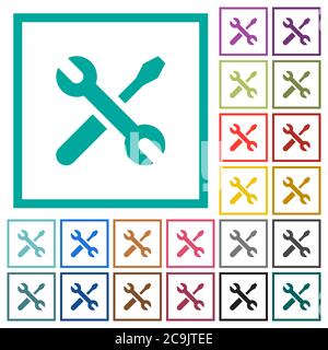Maintenance flat color icons with quadrant frames on white background Stock Vector