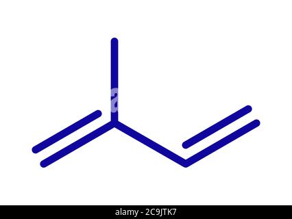 Isoprene, rubber (polyisoprene) building block (monomer). Blue skeletal formula on white background. Stock Photo