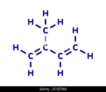Isoprene, rubber (polyisoprene) building block (monomer). Stylized 2D ...