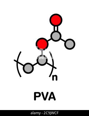 Polyvinyl acetate (PVA) polymer, chemical structure. Main component of wood glue or carpenter's glue. Stylized skeletal formula: Atoms are shown as co Stock Photo