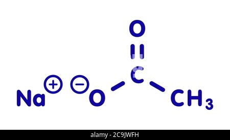 Sodium acetate, chemical structure. Blue skeletal formula on white background. Stock Photo