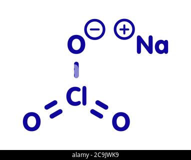 Sodium chlorate salt, chemical structure. Blue skeletal formula on white background. Stock Photo