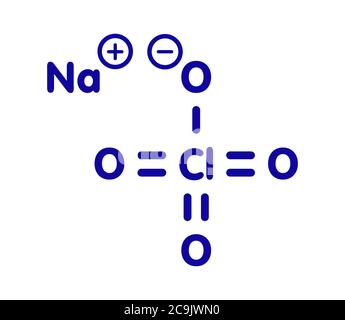 Sodium perchlorate, chemical structure. Blue skeletal formula on white background. Stock Photo