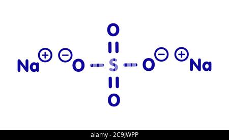 Sodium sulfate, chemical structure. Blue skeletal formula on white background. Stock Photo