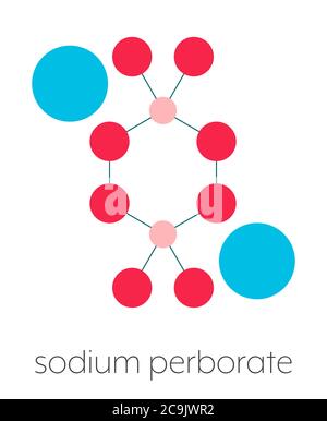 Sodium perborate. Used in detergents and bleaching products. Stylized skeletal formula (chemical structure). Atoms are shown as color-coded circles co Stock Photo