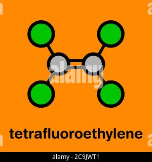 Tetrafluoroethylene (TFE), polytetrafluoroethylene (PTFE) polymer building block. PTFE is used in non-stick coating for cookware and as a lubricant. A Stock Photo