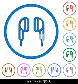 Earphone flat color vector icons with shadows in round outlines on white background Stock Vector