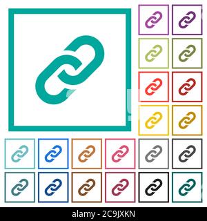 Link flat color icons with quadrant frames on white background Stock Vector
