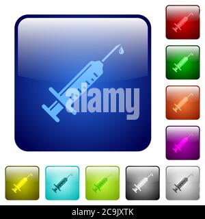 Syringe with drop icons in rounded square color glossy button set Stock Vector
