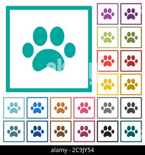 Paw prints flat color icons with quadrant frames on white background Stock Vector