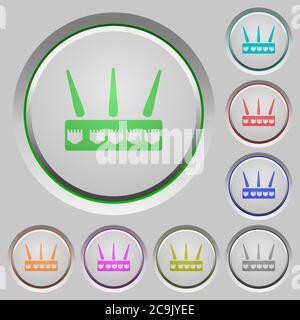 Wireless router color icons on sunk push buttons Stock Vector