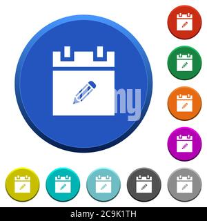 Edit schedule item round color beveled buttons with smooth surfaces and flat white icons Stock Vector