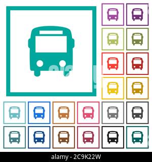 Bus flat color icons with quadrant frames on white background Stock Vector