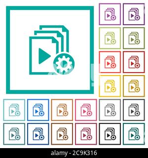 Playlist settings flat color icons with quadrant frames on white background Stock Vector
