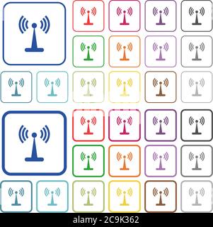 Wlan network color flat icons in rounded square frames. Thin and thick versions included. Stock Vector
