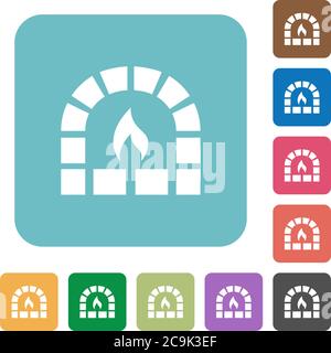 Stone oven white flat icons on color rounded square backgrounds Stock Vector