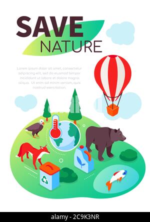 Eco living - modern colorful isometric web banner Stock Vector