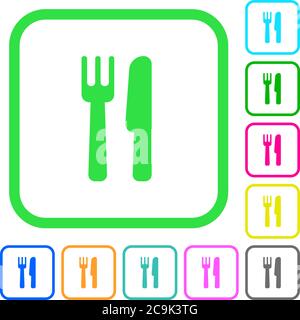 Cutlery vivid colored flat icons in curved borders on white background Stock Vector